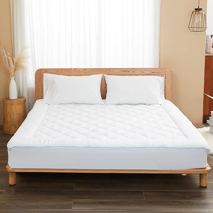 Twin Mattress Pad Extra Thick Cotton Mattress Topper for College Dorm Quilted Fitted Mattress Cover 18-22" Deep Pocket Down Alternative Pillow Top Fluffy & Breathable (39x75, White, Thick)