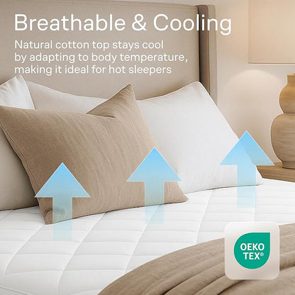 Niagara Cotton Mattress Pad Queen 60x80 - Non Noisy Cooling Breathable Ultra Plush Absorbent Protector Extra Deep Fits 20 Inches Deep Mattress