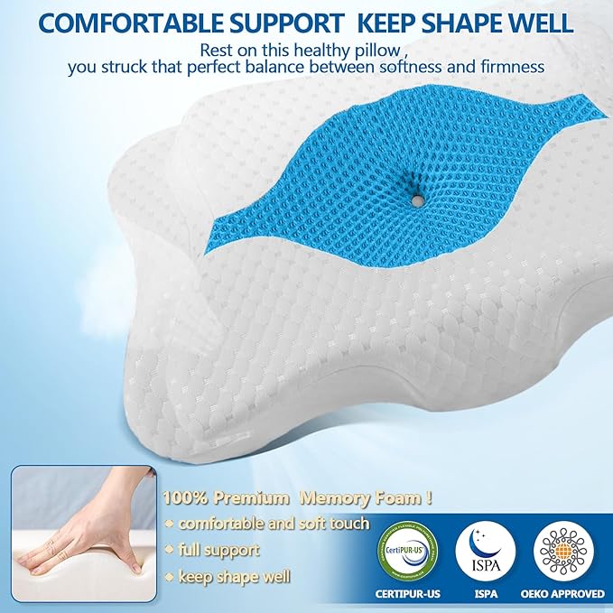 Memory Foam Pillow, Cervical Pillow for Neck and Shoulder Pain Relief, Ergonomic Contour Bed Pillow, Soft for Side Sleep Stomach Sleeping and Back Sleeper