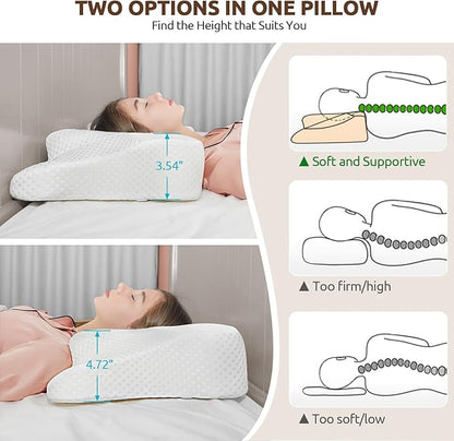DONAMA Cervical Neck Pillow for Pain Relief,Odorless Contour Memory Foam Pillows with Cooling Pillowcase Cozy Sleeping, Orthopedic Ergonomic Bed Pillows for Side Back Stomach Sleepers