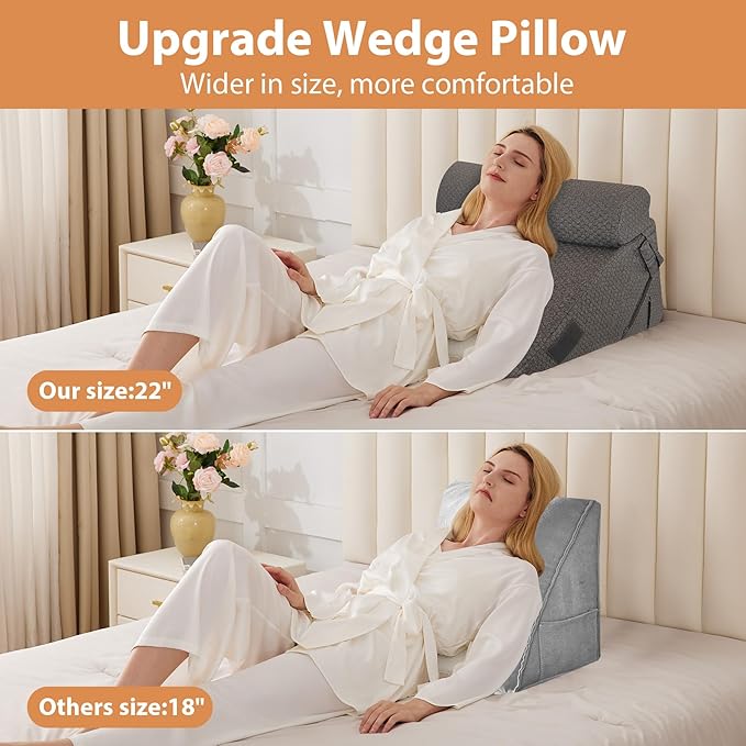 Orthopedic Bed Wedge Pillow Set 3Pcs, Adjustable Memory Foam, Pillow Wedge for Post Surgery, Back Pain Relief, Triangle Pillows for Acid Reflux, Snoring, GERD, Dark Grey