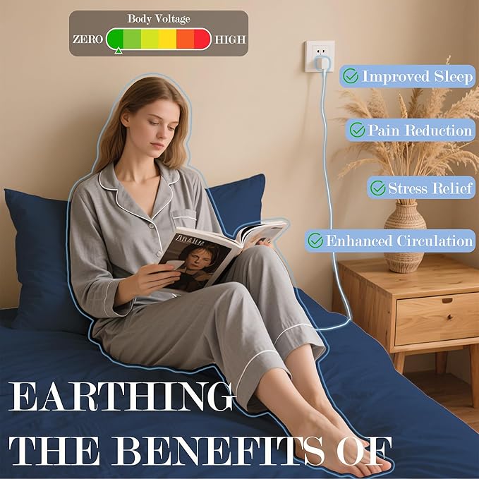 Ali King Grounding Sheets - Twin XL Size, Soft Cotton with Silver Fiber, 15'' Deep Pocket Earth Grounding Fitted Bed Sheets for Improved Sleep (Navy Blue, Twin XL 39 * 80 * 15)