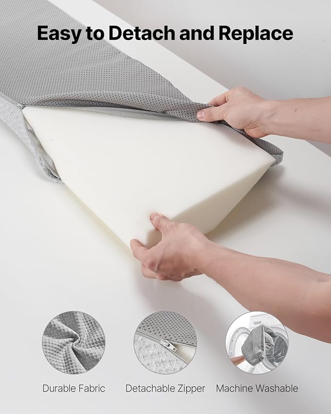 VEVOR Bed Wedge Pillow for Headboard, King Size, 76"x10"x6" Bed Gap Filler, Fill 0-7" Gap Between Headboard and Mattress, 25D Foam Mattress Wedge Headboard Pillow with Side Pocket, for Backrest, Gray