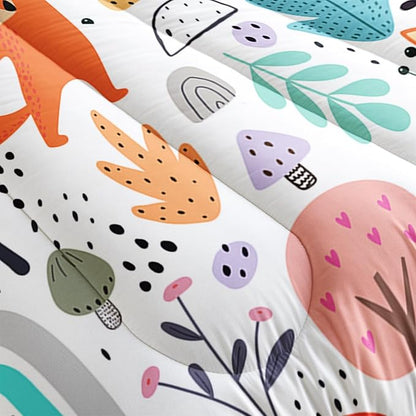 Fox Bedding Comforter Set Full Size for Kids Teens Cute Cartoon Forest Fox Printed Quilt Set for Bedroom Soft Microfiber All Season Print Quilt Set with 1 Comforter and 2 Pillowcases