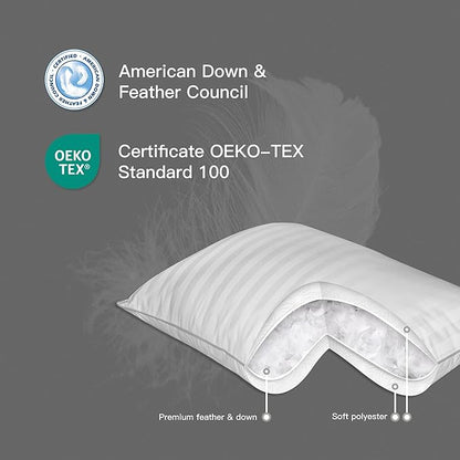 Hotel Grand Luxury Feather Down Pillows King Size Set of 2 Pack Hypoallergenic Medium Firm Pillows 100% Cotton Breathable Sleeping Pillows for Back/Side Sleepers Bed Pillows,20" X36"(2 Pack)