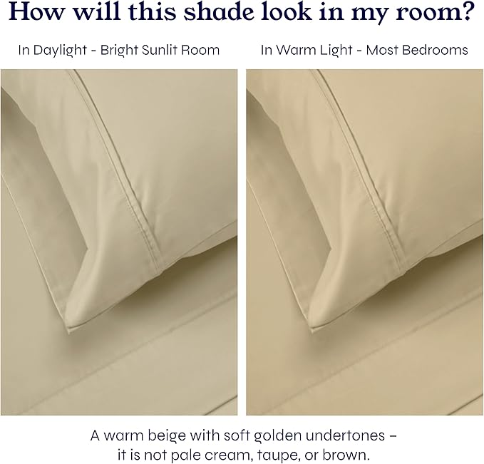 California Design Den Twin XL Sheet Sets - 400 Thread Count Sateen, 100% Cotton Bed Sheets, Deep Pockets, Soft & Breathable, and Durable Bedding Set - Beige (Golden Tone)
