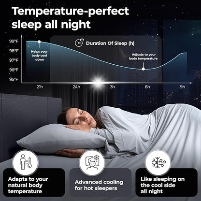Silvery Restcool™ Silver Infused Bed Sheets Set - Award-Winning Self-Cooling Fabric for Hot Sleepers with Self-Cleaning Silvery Technology™ That Stays Fresh 3X Longer (Gray, Twin)