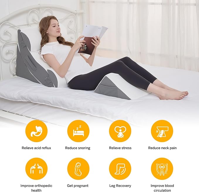 Wedge Pillow Set for After Surgery – 5PCS Orthopedic Bed Wedge Pillow Set for Sleeping, Body, Back and Leg Pain Relief Comfortable & Adjustable Support Pillows-Anti Snoring (White)