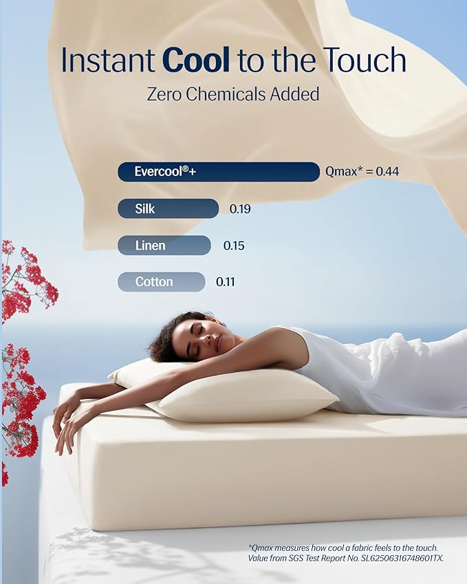 REST® Evercool®+ Cooling Sheet Set, Cali King Size, Snow Ivory, Breathable Bed Sheets for Hot Sleeper and Night Sweats, with Pillowcases, with Ionic+ Self-Cleaning Silver Yarn for Sensitive Skin, 4PCS