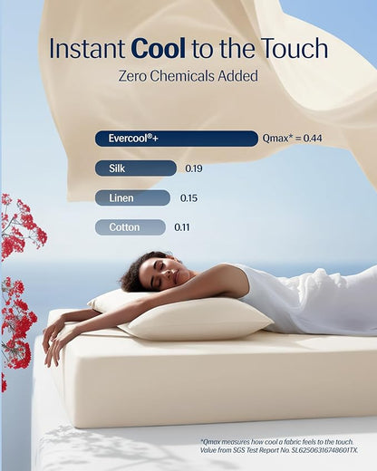 REST® Evercool®+ Cooling Sheet Set, Full Size, Snow Ivory, Breathable Bed Sheets for Hot Sleeper and Night Sweats, with Pillowcases, with Ionic+ Self-Cleaning Silver Yarn for Sensitive Skin, 4PCS