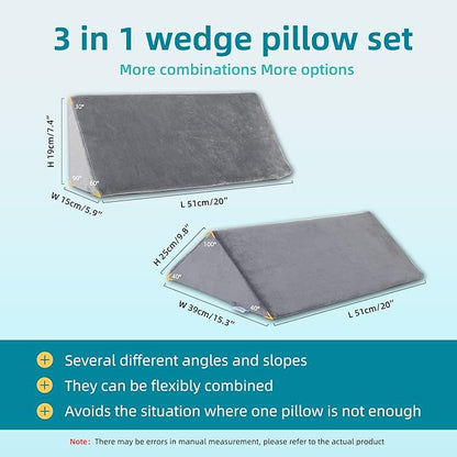 Fanwer Bed Wedges & Body Positioners for Elderly (3 in 1),40 Degree Triangle Wedges for Bed Positioning,Triangle Pillow for After Surgery, Wedges for Bedsores,Wedge Pillow for Positioning