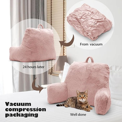 Reading Pillow Large Bed Pillow,Backrest Pillow with Arms, Back Support for Sitting Up in Bed, Couch for Lounging Bedrest,Pink