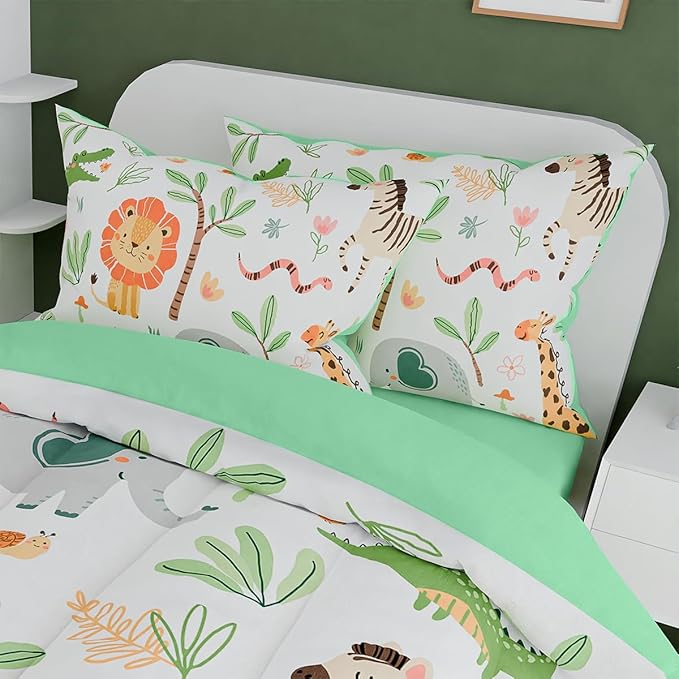 Jungle Animal Kids Bedding Set for Boys Girls, Ultra Soft Microfiber Comforter Set Full Size 4-Pieces, Comforters Bed Sets for Kid Tween Teen Bedroom Decor