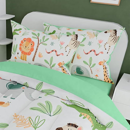 Jungle Animal Kids Bedding Set for Boys Girls, Ultra Soft Microfiber Comforter Set Full Size 4-Pieces, Comforters Bed Sets for Kid Tween Teen Bedroom Decor