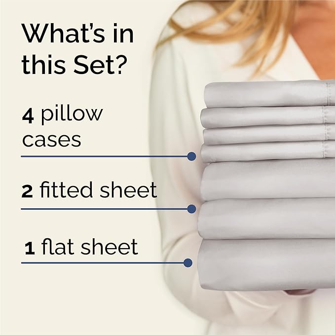Split King 7 Piece Sheet Set - Comfy Breathable & Cooling - Soft Hotel Luxury Bedding Set with 8-16 Inch Deep Pockets - 1 Flat & 2 Fitted Sheet & 4 Pillowcases - Wrinkle Free & Easy Care - French Grey