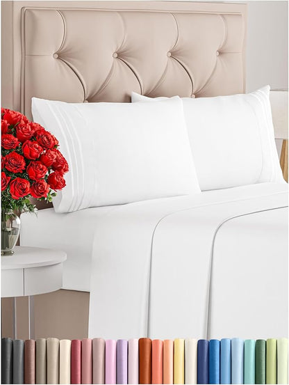 CGK Unlimited 4 Piece Sheet Set - Comfy Breathable & Cooling Sheets - Hotel Luxury Bed Sheets for Women, Men, Kids & Teens - Deep Pockets, Easy-Fit, Soft & Wrinkle Free Sheets - Queen, 01 - White