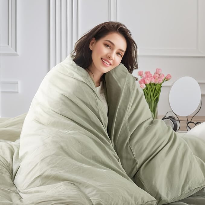 NEXHOME PRO Twin Duvet Cover Set – 100% Certified Organic Cotton with Washed Feel & Linen-Like Texture, Comfortable & Breathable, Home Bedding Set Sage Green (No Comforter)