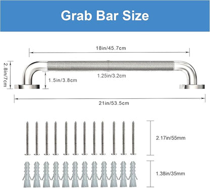 Handicap Grab Bars, 2 Pack 18 Inch Shower Grab Bar for Seniors, 304 Stainless Steel ADA Grab Bars for Bathtubs and Showers, Toilet, Safety Shower Handles for Elderly, Disabled (Brushed Nickel Knurled)