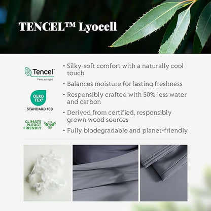 Tencel Duvet Cover Set, King/Cal King Size Cooling Duvet Cover for Hot Sleepers, 100% Eucalyptus Lyocell, 3 Pieces, 1 Zipper Closure Duvet Cover (106" x 90") and 2 Pillowcases (20" x 40") - Dark Grey