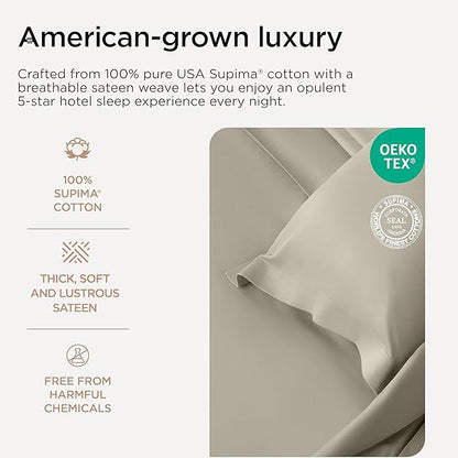 Threadmill Luxury Full Size Sheets for Full Size Mattress, 1000 Thread Count Supima Cotton Sheets for Full Mattress, 5-Star Hotel Quality 4 Piece Bed Sheets with Extra Deep Pocket, Taupe