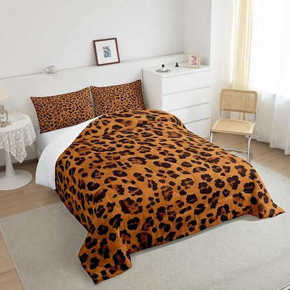 Feelyou Leopard Comforter Set Full Cheetah Comforter for Boys Girls Teens Animal Print Bedding Set Breathable Safari Duvet Set Room Decor Dark Orange Quilt Set