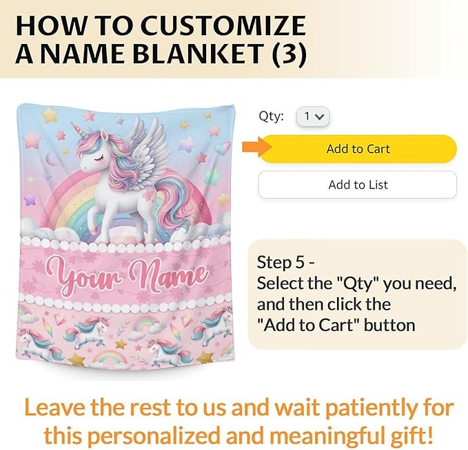 Personalized Unicorn Blanket, Unicorn Throw Blanket for Girls, Lovely 80 x 60 Inches Cozy Soft Fuzzy Rainbow Unicorn Flannel Blanket for Bed Living Room, Home, Custom Throw Blanket for Girls Women