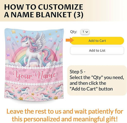 Custom Unicorn Blanket for Girls with Name, 40 x 30 Inches Soft Fuzzy Blanket for Unicorn Lovers, Cozy Pink Unicorn Princess Warm Flannel Throw Blanket for Sofa Room Decor, Travel, Chair