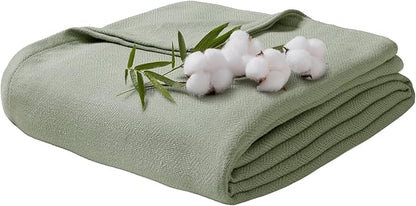 King Size Blanket, 70% Rayon (Derived from Bamboo) and 30% Cotton, Lightweight Jacquard Weave, Breathable and Soft Summer Blanket for Bed or Couch, 108” x 90”, Sage Green