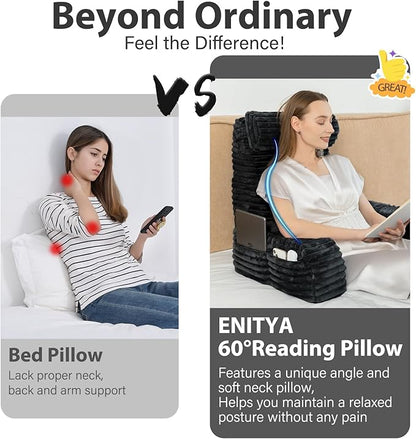 ENITYA 22" XL Back Pillow for Bed Sitting up, Built-in Arms & Big Pockets, Reading Pillow for Sitting in Bed Adult, Ideal for Sitting up/Watching TV/Reading/Gaming/Resting/Post Surgery, Black