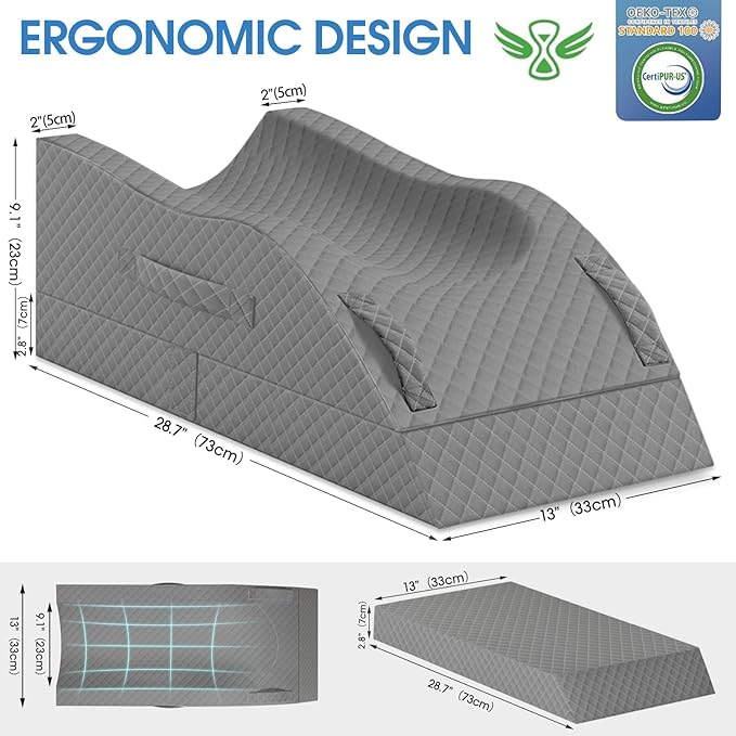 Elevation Pillows for Leg After Surgery, Memory Foam Adjustable Wedge Pillow for Injury or Rest, Ankle Pillow for Sleeping Blood Circulation Full Grey/Single Leg