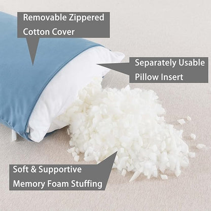 WhatsBedding Memory Foam Body Pillow with Breathable Zippered Cotton Cover, Full Body Pillow for Adults, Long Pillow for Sleeping, Firm Pillow Fluffy Supportive - Foggy Blue