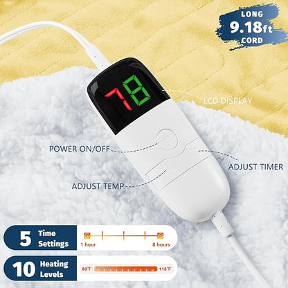 BOMOVA Heated Electric Blanket Twin Size - 62" x 84" Heating Blanket with 10 Heating Levels & 8 Hours Auto Off, Warm Flannel Blanket, Christmas Birthday Gifts for Women