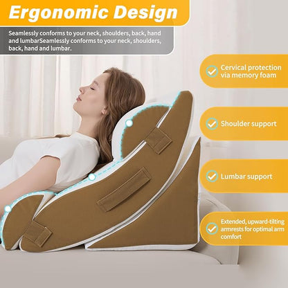 Wedge Pillow Set for After Surgery – 5PCS Orthopedic Bed Wedge Pillow Set for Sleeping, Body, Back and Leg Pain Relief Comfortable & Adjustable Support Pillows-Anti Snoring (Coffee)