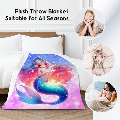 Girls Blanket Mermaid Blankets Gifts for Kids Toddler - Cute Plush Cozy Flannel Throws for Daughter (40"x50")