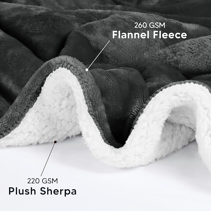 Utopia Bedding Sherpa Blanket King Size (Grey, 90x102 Inches) - Soft Lightweight Plush Fleece Reversible Blanket for Bed, Sofa, Couch, Camping and Travel