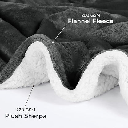 Utopia Bedding Sherpa Blanket King Size (Grey, 90x102 Inches) - Soft Lightweight Plush Fleece Reversible Blanket for Bed, Sofa, Couch, Camping and Travel