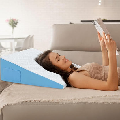 Wedge Pillow for Sleeping, 12" Bed Wedge After Surgery, Back Pain Relief, Memory Foam Pillow Triangle Incline Wedge for Back Support, Leg Elevation