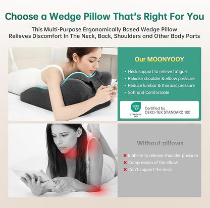 Reading Pillow for Prone, Lying and Sitting in Bed, Wedge Pillow for Headboard, Ergonomic Memory Foam Bed Wedge Pillow for Chin & Back Support, Ideal for Massage and Sleeping - Gray