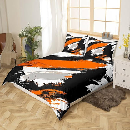 Castle Fairy Hipple Graffiti Bedding Set Twin,Abstract Street Art Duvet Cover with 1 Pillow Sham Comforter Cover for Kids Boys,Black White Orange Quilt Cover Set Decorative 2 Pcs