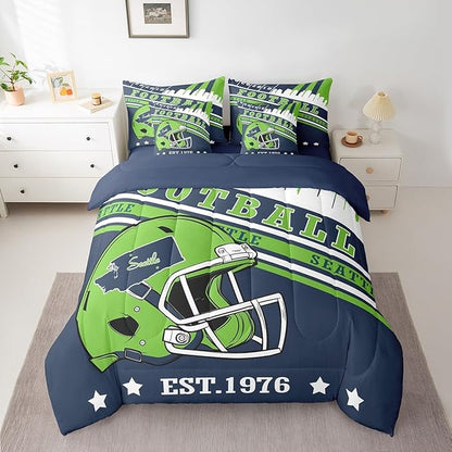 Erosebridal Queen Size Sports City Bedding Sets, Gridiron Seasonal Comforter Rugby Sports Decor Comforter + Flat Sheet + Fitted Sheet + 2 Pillowcases + 2 Throw Pillow Covers