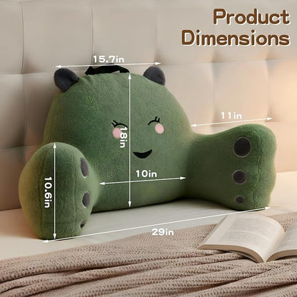 Reading Pillow for Sitting in Bed Couch Teens/Adult, Back Rest Pillow for Sitting Up in Bed with Shredded Memory Foam, Includes Arms and Washable Cover (Green)
