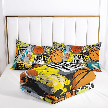 Basketball Bedding Set Full Size for Kids Teens and Adults Vibrant Basketball Game Printed Comforter Set for Bedroom Soft Microfiber Print Quilt Set with 1 Comforter and 2 Pillowcases