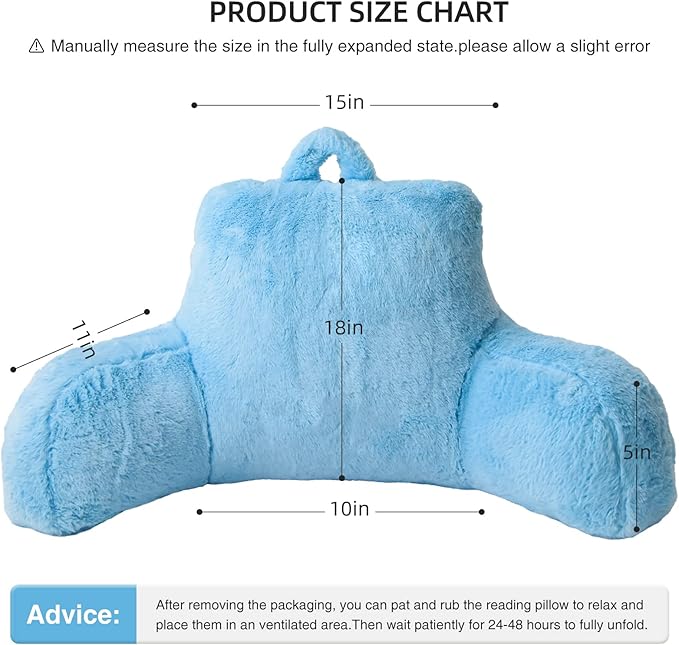 Aimuan Reading Pillow Bed Rest Pillow with Arms Rabbit Fur Cushion for Adults Teens Incline Rest Sitting up & Sleeping Snoring Pillow with Pregnancy Lumbar Back Support (Standard, Blue)