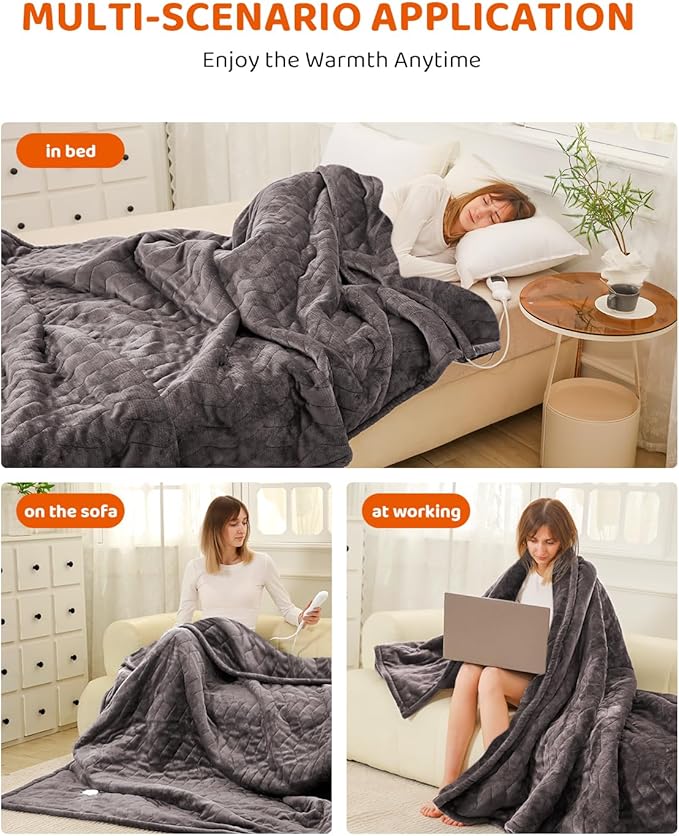 Electric Heated Blanket King Size, Super Soft Cozy Upgraded Flannel Heating Blanket with 9 Heating Levels & 1-9 Hours Auto Off, Fast Heating & Overheat Protection, 100" x 90", Charcoal Gray