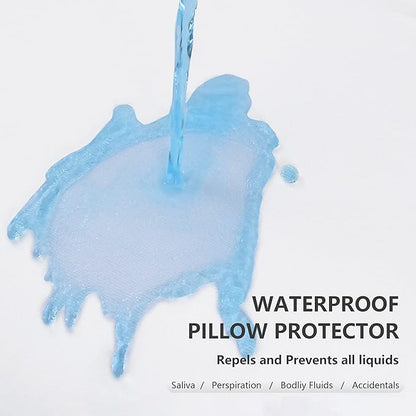 2 Pack Queen Size Terry Pillow Protector, Waterproof Soft Breathable Pillow Cover, Waterproof Microfiber Fully Encased, Durable Zipper Pillow Encasement
