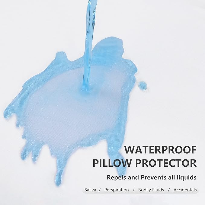 2 Pack Standard Size Terry Pillow Protector, Waterproof Soft Breathable Pillow Cover, Waterproof Microfiber Fully Encased, Durable Zipper Pillow Encasement