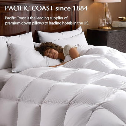Pacific Coast Bed Pillows for Side and Back Sleepers, Feather and Down Hotel Pillows with 100% Cotton Shell, Medium Supportive, Downproof, King Size 2 Pack