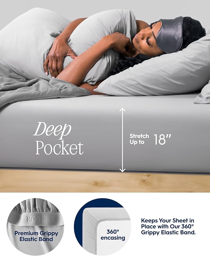 REST® Evercool®+ Cooling Comforter Set, Queen, Light Gray, 4pcs with Cooling Blanket, Wrinkle-Free Deep Pocket Fitted Sheet, 2 Silver-Infused Pillowcases for Skin and Hair Bed Set for Ultra Comfort