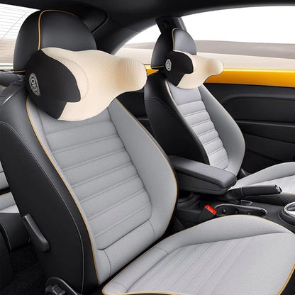 Really Helpful Car Headrest Pillow, Car Neck Pillow for Sleeping with Adjustable Strap, 100% Memory Foam & Breathable Removable Cover, Ergonomic Design - Softness Travel Car Pillow(Beige, 1PC)