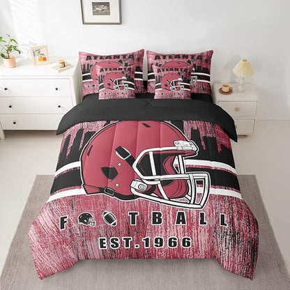 Erosebridal Kids Football Bed in A Bag Gridiron Sports Bedding Set King,Brick Red Sports Helmet Comforter Sets with Sheets Rugby City Seasonal Color 7 Pieces Bed Set Bedroom Decor